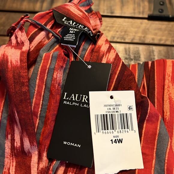 Lauren Ralph Lauren Geo Striped Belted Cotton Voile Ikat Dress NEW Size 14 - Picture 8 of 8